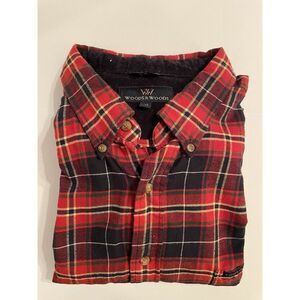 Woods & Woods Red Tartan Plaid Flannel Shirt XXL‎ Long Sleeve Button Up